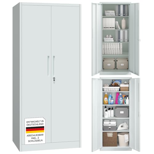 STEELSØN Regulus Metallschrank abschließbar – Stahlschrank mit 5 Ebenen – Werkzeugschrank mit Doppeltüren Grau – Werkstattschrank mit verstellbaren Ablagen – Aktenschrank/Büroschrank Metall