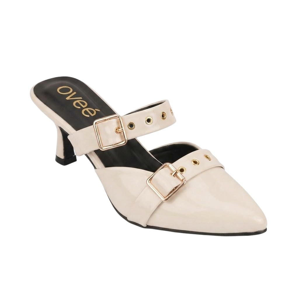 ovee Silver Metallic Pointed Toe Mule Heels with Buckle Straps-picture-45