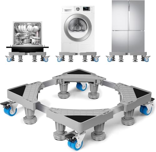 WUFANC Base Lavadora Con 8 Patas Y 4 Ruedas, Soporte Lavadora Secadora Antideslizante Y Amortiguadora, TamañO Ajustable(41-64 Cm), Plataforma Con Ruedas Capacidad (Carga de 300 KG)