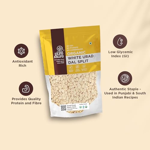 Image of Pure & Sure Organic White Urad Dal Split 1KG | 100% Natural | Rich in Protein, Iron & Fiber | No Chemicals & Additives (500g X Pack of 2)