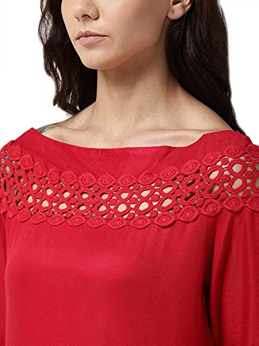 Image of Style Quotient Women Solid Red Viscose Rayon Smart Casual top