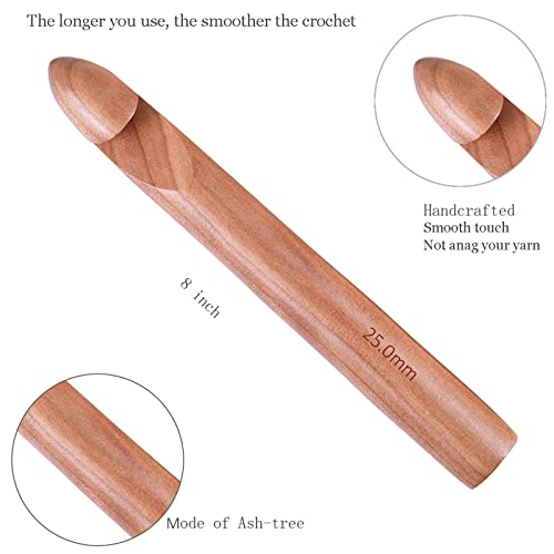 Wooden Crochet Hooks Set 15/20/25Mm, 3Pcs Bamboo Handcrafted Knitting Needles, Giant Yarn Hook, Knitting Gift For Her, Thick Wooden Hand Carved Crochet Hooks #TOP3