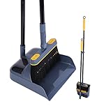 JEHONN Dustpan and Brush Set Long Handled, Tall 180 Degree Rotating Sweeping Brush, Household Dust Pan with Comb Teeth for Indoor Outdoor Garden Home Room Kitchen Office Lobby