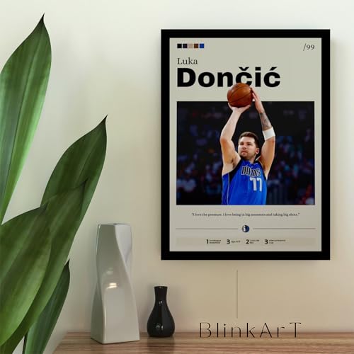 Image of BLINKART Luka Doncic | Nba Basketball Player | Synthetic Wood Photo Framed Wall Hanging Poster Room & Office Bedroom Living Boys And Girl Room Home Wall Hanging | 12x18 Inches
