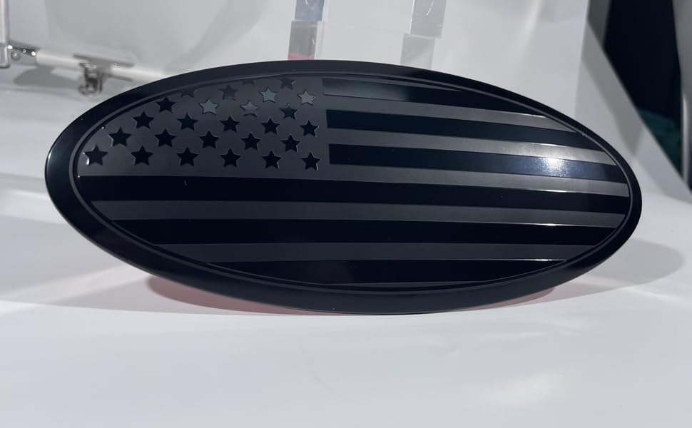 Miniatura 4 de CONGCONG emblema para Ford, 9.5 pulgadas, superpuesto, rejilla delantera, puerta trasera, aluminio, ovalado, bandera negra americana, 2 piezas