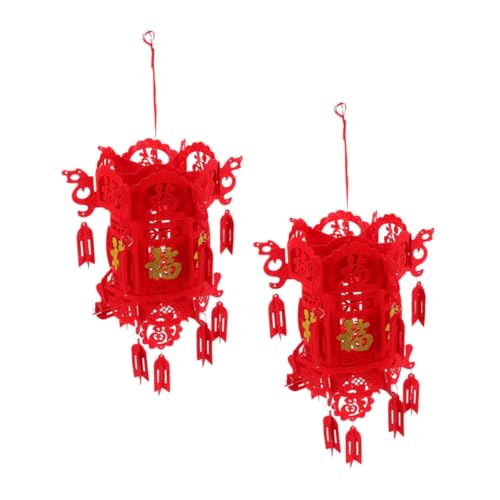 TEHAUX Farolillos Colgantes No Tejidos Pequeños Dorados 2 Unidades Decoración para Fiestas y Festivales Chinos Adornos Festivos Símbolo Fu para Hogar Bodas y Eventos Tradicionales