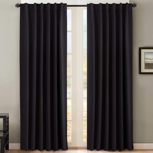 Image of H.VERSAILTEX Blackout Curtains for Living Room Thermal Insulated Window Treatment Panels Room Darkening Blackout Drapes Back Tab /Rod Pocket Bedroom Draperies, 52 x 102 Inch, Jet Black, 2 Panels