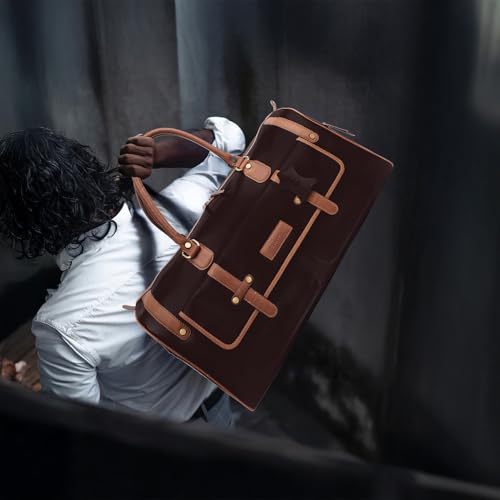 Image of Premium Leather Duffle Bag for Men & Women | Genuine Leather Travel, Gym & Office Bag | Stylish Handcarry & Sling Weekend Cabin Luggage Bag | Maroon