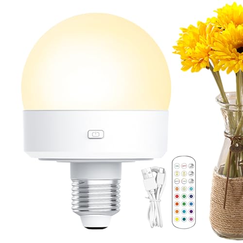 Bombilla LED – Base E26 3,5 W, 15 perlas LED, color luminoso CW con fuente de alimentación tipo C, funcionamiento por botón y mando a distancia | Luz nocturna minimalista para oficina en casa, cocina