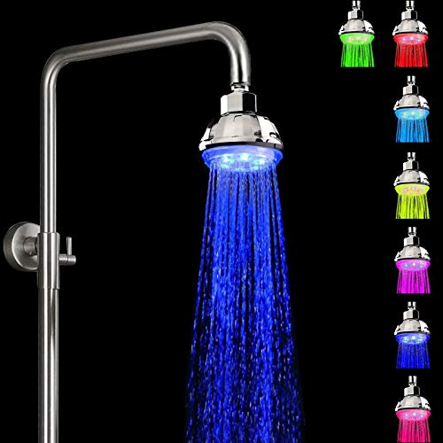 LED Shower Head 7 Color Flash Light Automatically Changing LED Fixed Shower Head for Bathroom Upgraded Adjustable Luxury Chrome High Pressure Flow Rain ShowerHead