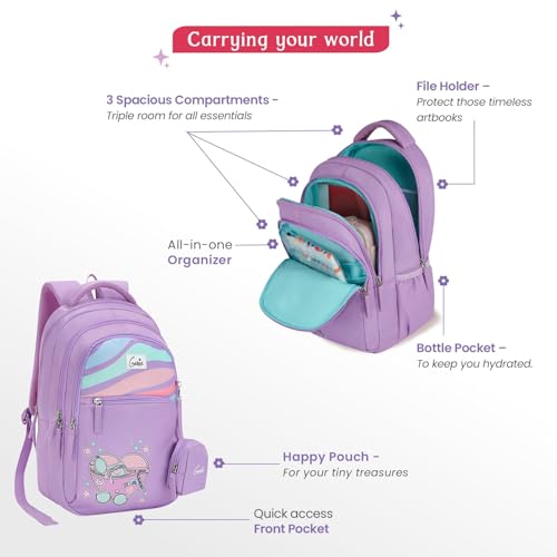 Image of Genie Backpack for Girls Laptop Sleeve, Three Compartments and Organiser with Padded Shoulders |Best for Books,Stationery,Lunch Box & Essentials