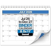 Dunwell 8.5x11 Binder Calendar 2026-2027, July 2026 to December 2027, 3-Hole Punched for 3-Ring Notebook, Monthly Academic Hanging Planning Calendar for Home Office or School, Use on Desk or Wall