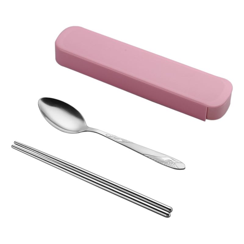 ONUIFIKE Silverware Set, 2/8/12/16/20/24 Pieces Stainless Steel Convenient Tableware Student Outdoor Picnic Travel Spoon Fork Chopsticks Portable Set, Home Cutlery Flatware Set(Pink,8 Piece set for 4