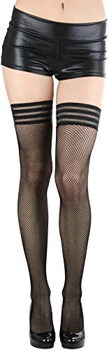 Image of ToBeInStyle Women's Modern Thin Tripple Striped Opaque Thigh High Stocking