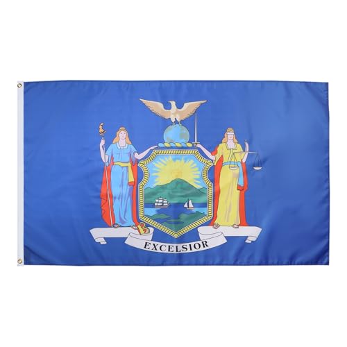 AZ FLAG - Drapeau New York - 150x90 cm - Polyester léger - Drapeau New Yorkais - Etat Américain - Usa - Etats-Unis Avec Oeillets Métalliques Intégrés - 80g