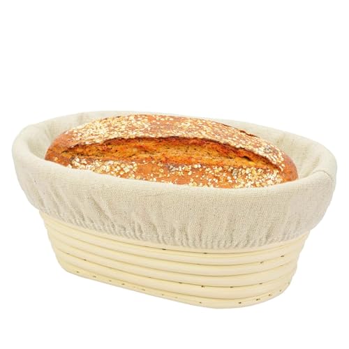 Natural Rattan Sourdough Banneton Proofing Basket - 21cm Oval, With Linen Cloth Liner, Ideal for Professional & Home Bread Making