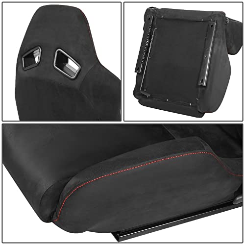 J2 Engineering J2-Rs-003-Bk Red Stitching Alcantara Reclinable Back Rest Racing Bucket Seats For 4 Point Harness, 38" H X 21" W X 23" D, 1 Pair #TOP4