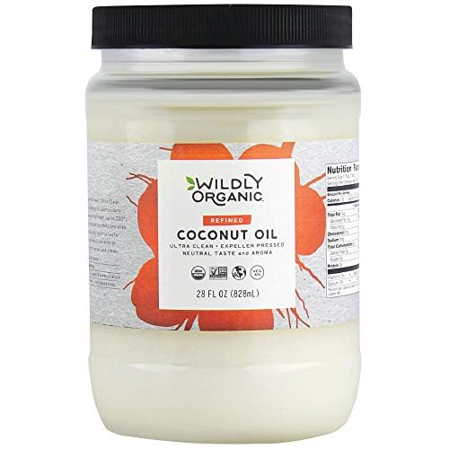 Wildly Organic Refined Coconut Oil 28 Fl Oz - Organic, Non-GMO, Vegan, RBD, No Coconut Flavor/Aroma (Neutral Flavor) | Perfect for Skin, Hair, Cooking, & Baking - BPA-Free Container