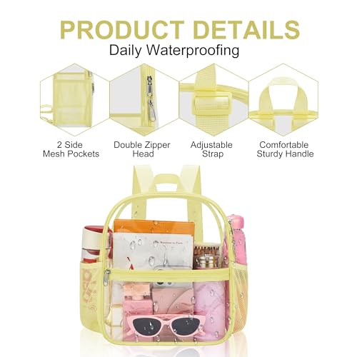 Image of Oraben Clear Backpack for Stadium Events Stadium Backpack Waterproof 12x6x12 Clear Bag for Adult Concert Sports Work (Nylon Shoulder Straps, Yolk Yellow)