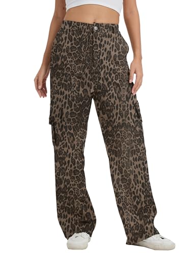 Image of Cargo Pants for Women High Waist Wide Leg Stretchy Pull On Baggy Casual Pants with Pockets