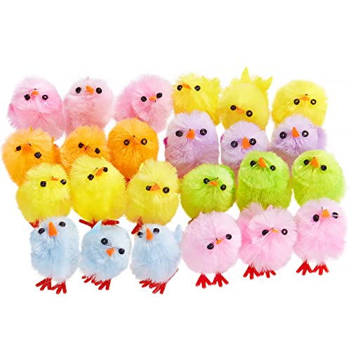 WEWILL Adorable Mini Vibrant Colors Easter Chicks - Box of 24 Party Decoration Easter Egg Bonnet Decoration Chicks 1-Inch