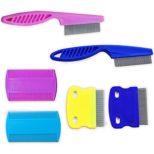 Meric Pet Grooming Combs, Multi-coloured Stainless-Steel Combs for Cats and Dogs, 6 Pieces per Pack