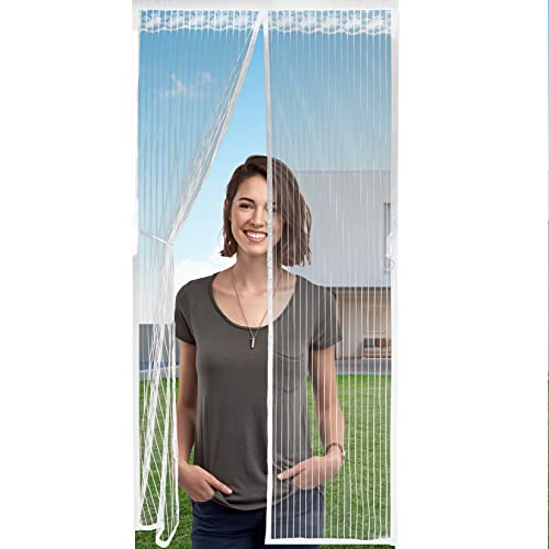 Oitflih Cortina antimoscas Puerta Exterior 95x210cm Fácil de Instalar, no Hace Falta Ninguna Herramienta mosquiteras para Puertas Fácil de Instalar, no Hace Falta Ninguna Herramienta, Blanco Cover