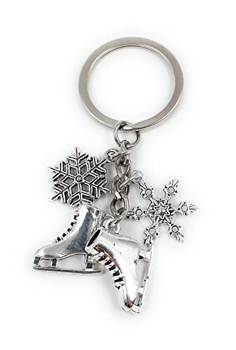 Onwomania - Schlittschuhe Schneeflocke Eisflocke - Schlüsselanhänger aus Metall, ideal als Geschenk z.B. für den besten Freund, die beste Freundin, Mama - Für Männer, Frauen & Kinder