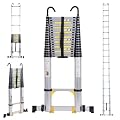 Dajianglx 26.2FT Telescoping Aluminum Extension Ladder, Telescopic Ladder with Hooks?330lbs Capacity, Multi-Purpose Collapsible for Home, Outdoor Work, Silvery
