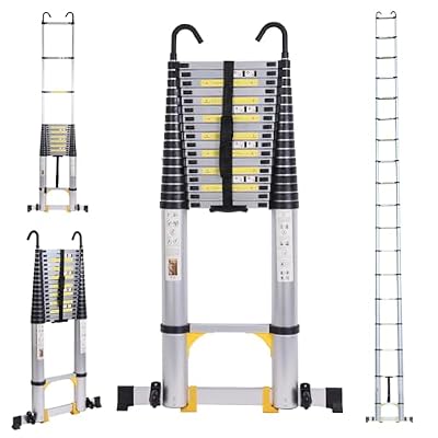 Dajianglx 26.2FT Telescoping Aluminum Extension Ladder, Telescopic Ladder with Hooks?330lbs Capacity, Multi-Purpose Collapsible for Home, Outdoor Work, Silvery