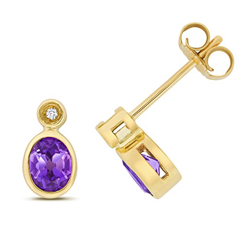 Boucles d'oreilles or 375 diamant améthyste cadeau d'anniversaire idéal femme