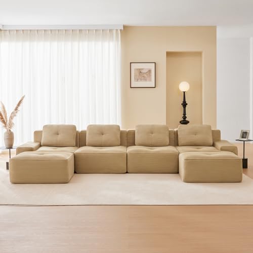 Image of Corduroy Modular Sectional Sofa, Oversized Cloud Couches for Living Room