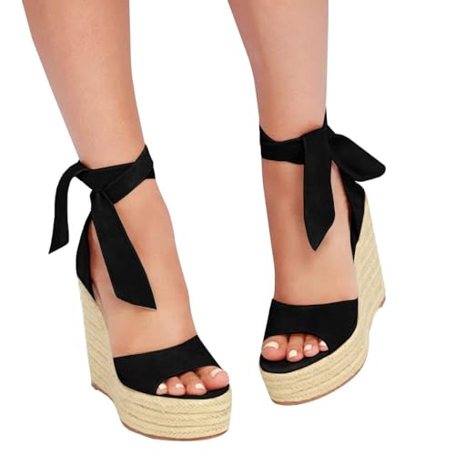 Image of Womens Platform Espadrille Wedges Open Toe High Heel Sandals with Ankle Strap Buckle Up Shoes