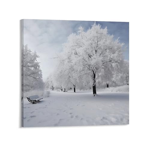 Toile abstraite arbre de neige blanc cadre moderne 60x60 cm AQRJLPM