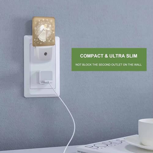 Image of LED Night Light,Star Sky Snowflake Glowing Angel LED Night Light Plug into Wall with Dusk to Dawn Light Sensor White Energy Efficient Nightlight for Bedroom Bathroom Hallway LivingRoom Kitchen