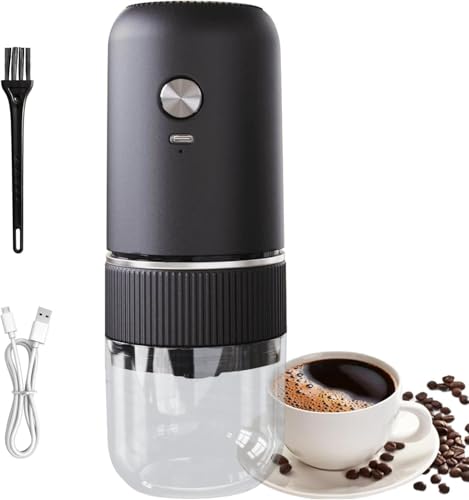 LOTTEDS Electric Burr Coffee Grinder, Portable USB Rechargeable Mini Coffee Grinder, Adjustable Grind Settings, Cordless Electric Coffee Maker (Black)