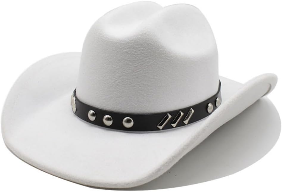 Western Felt Cowboy Hat, White with Studded Band, Classic Style