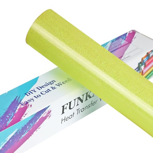 FUNKAKA Glitter Fluorescent Yellow HTV Heat Transfer Vinyl Rolls, 12