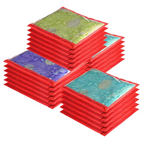 Single Saree Cover/Suit Packing 12 Piece Transparent Flower Cloth Packing Bag Organizer for Wardrobe Storage or Wedding Gifting ., Red, 37 cm x 2 cm x 43 cm, Travel Accessories