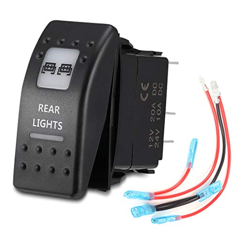 kemimoto LED Rear Lights Rocker Switch 5Pin On-Off LED Light for UTV Polaris RZR Ranger with Jumper Wires, 20A 12V