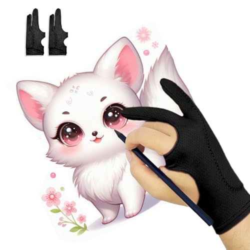 Holyzuel Breathable Drawing Glove, Digital Art Glove for Graphic Tablet, 3-Layer Palm Rejection for Graphic Tablet, Artist Gloves with Two Fingers for iPad(Black,S)