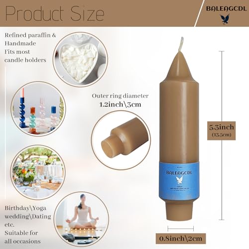 Image of Brown Unscented Taper Candles Long Lasting Burn Candles 5 Inch Short Dinner Candle Sticks Smokeless Wax Candles 4 Pcs for Holiday Gifts Home Decoration