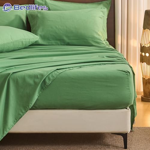 Bedlifes 100% French Pure Linen Sheets Queen Size Breathable and Cooling Flax Sheet Set Soft Durable and Moisture Wicking 16 Inch Deep Pocket-4 Piece(Queen,Sage Green) by Bedlifes - Used condition - Image 9