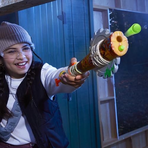 Nerf Zombie Strikeout Dart Blaster, 8 Nerf Elite Darts, Foam Blade, Pull Back Priming, Outdoor Games, Ages 8+