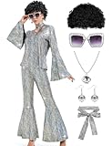 Lydoesy Women 70s Disco Costume 8 PCS Disco Outfit for Halloween Cosplay Party