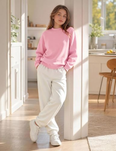 NUMYEAN Girls Oversized Sweatshirt Crewneck Pullover Sweater, Pink, 9-10 Years — view 5