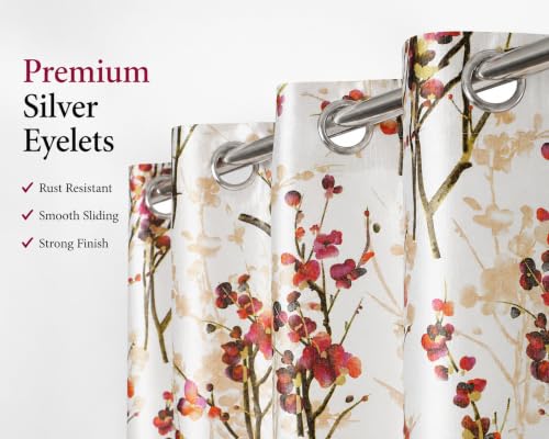 Image of 6 Feet Polyester Floral Light Filtering Window Curtains for Bedroom, Living Room & Hall, Eyelet Top, Orange Print Curtain Set of 2