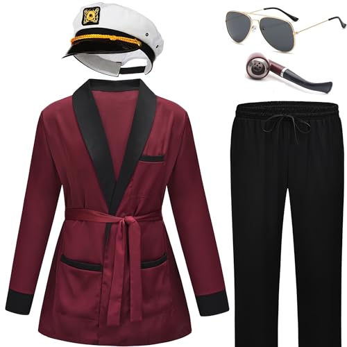 EFORLED Roter Seidenmantel und schwarze Hose, Kapitänshut, Halloween-Kostüm-Zubehör für Erwachsene, Rot/Ausflug, einfarbig (Getaway Solids), XXL