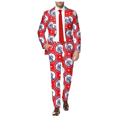 American Flag Suit for Men USA Outfit Fourth July Jacket and Tie USA Stripes Formal Dress Jacket with Pants (Red, XL)2