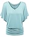 Lock and Love LL WT1038 Women's Versatile Casual Short Sleeve Dolman Top – Loose Fit V-Neck T-Shirt L Light_Blue